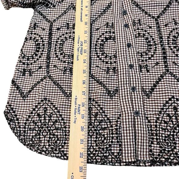 Anthropologie Pilcro Kiera Button Down Blouse Small Gingham Eyelet Embroidery - Picture 9 of 9